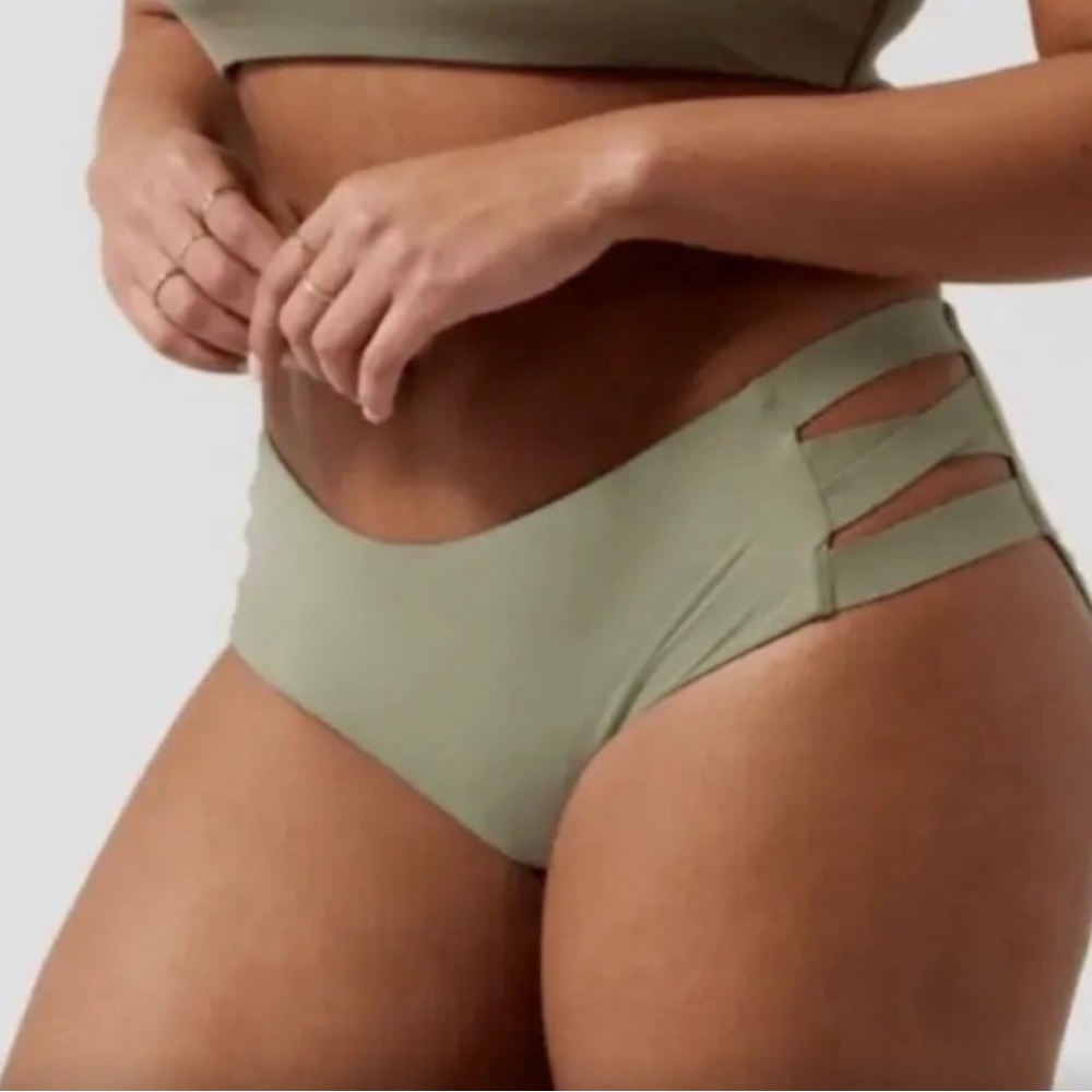 NWT Athleta Palm Swim Bikini bottoms Boyshort eucalyptus Olive Green XS